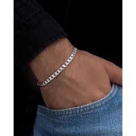 YADOCA 925 Silver Men's Bracelets for Men Cuban Figaro Curb Link Chain Silver Bracelet 19/21 cm Men's Jewellery Gifts for Dad Boyfriend Husband Son