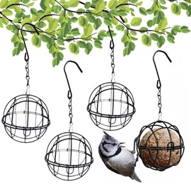 4 Pcs Bird Feeders, Bird Feeders Hanging Station Bird Feeder Fat Ball Feeders Hanging, Fat Ball Feeder with 4 S Shaped Hooks, for Outdoor Garden Wildlife Birds Finch Sparrow Robin (Black)