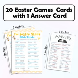 Easter Story Game Kit - 20 Pcs Easter Bible Trivia Game Cards with 1 Answer Card for Teens Adults, Easter Party Family Easter Religious Activity School Sunday Activities Favors (Pink Grid) - A04