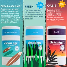 Clean Age AHA Deodorant for Teens | Aluminum-Free, Safe for Sensitive Skin | 3 Pack 2.25 oz Ea - Cedar, Oasis, Fresh