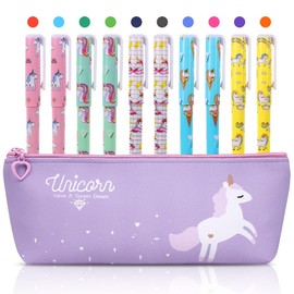 OFFCUP Unicorn Gifts for Girls, Unicorn Stationery Set, Unicorn Pencil Case with 10pcs Unicorn Gel Pens Unicorn Birthday Gift Unicorn Stationery Sets for Girls and Boys (Purple)