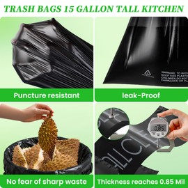 Trash Bags 15 Gallon Tall Kitchen Drawstring Garbage Bags,Fit 13-15 Gal Bins,Extra Strong&Leak-Proof,Unscented&Recyclable Trash Can Liners for Home Office Industrial Bathroom Garden Lawn(Black)