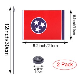 WXTWK 2 Pack USA Tennessee Flag Tennessee State Desk Flag Set - Mini Small Tennessee Table Office Flags with Black 12" Solid Pole Stand Base Classroom Meeting Desktop Decorations