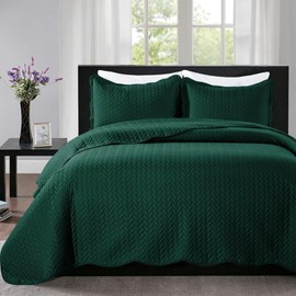 IR Imperial Rooms Queen Quilt Bedding Set Size (90" x 96") + 2 Pillow Shams (20" x 26"+ 2") - 3 Pcs All Season Lightweight Reversible Microfiber Coverlet Embossed Quilt Bedspread (Emerald)