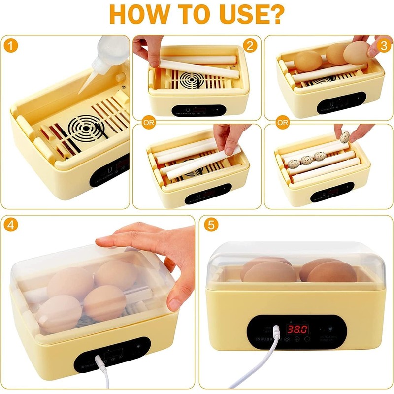 Chicken Egg Incubator, Automatic Egg Hatching Incubator,4-6 Mini Eggs Poultry