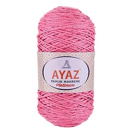 Pamuk Makreme Platinum Sequins Knitting Wool, Crochet Yarn, Macrame Yarn, Choice of Colours, Colour: 1236 Pink, 250 g