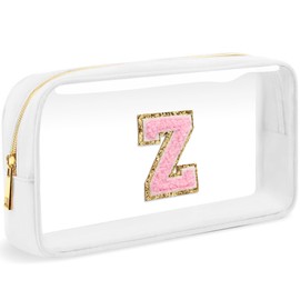 LOFOWN Initial Clear Makeup Bag Small Cosmetic Bag Travel Toiletry Bag Clear Zipper Pouch Purse Organizer Bags for Women, White-M, Z, Initial Makeup Bag