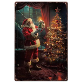 SUPERDANT Santa Claus Metal Tin Signs Christmas Tree Metal Sign Santa Claus in the House Tin Sign Plaque Retro Metal Poster for Christmas Party Home Living Room Bars Cafes Pubs Decorations