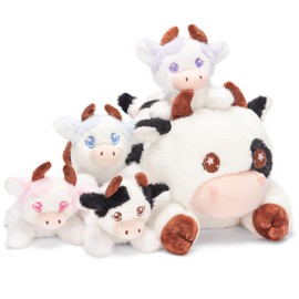 IKASA Mommy Cow Stuffed Animal Mom and Baby Plush, 15" Cute Soft Mama Family Set Cuddly Toy with Little Mini Babies,Gifts for Kids