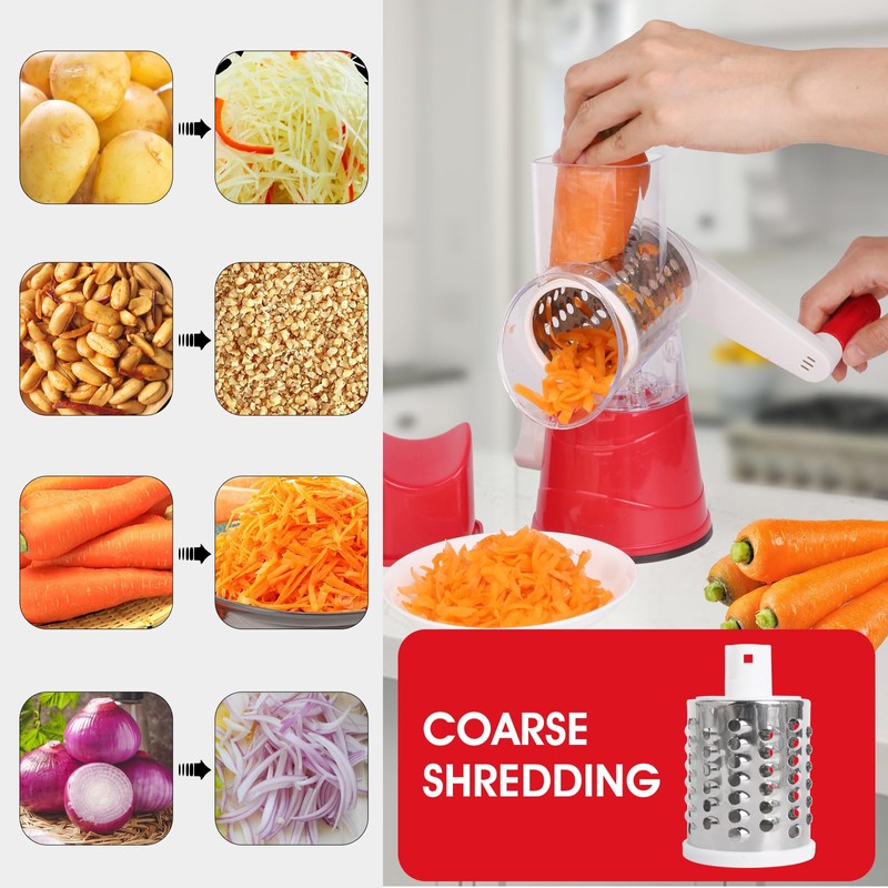 Rotary Cheese Grater, Iceten 3 in 1 Rotary Cheese Grater
