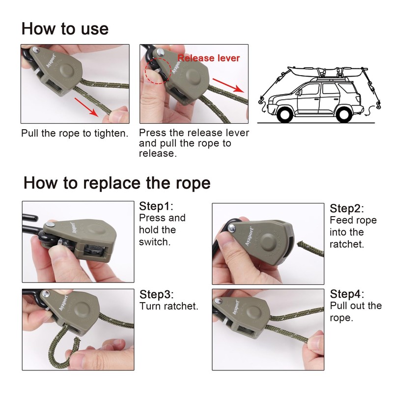 Ayaport Kayak Rope Tie Down 6ft Olive Drab Ratchet Straps