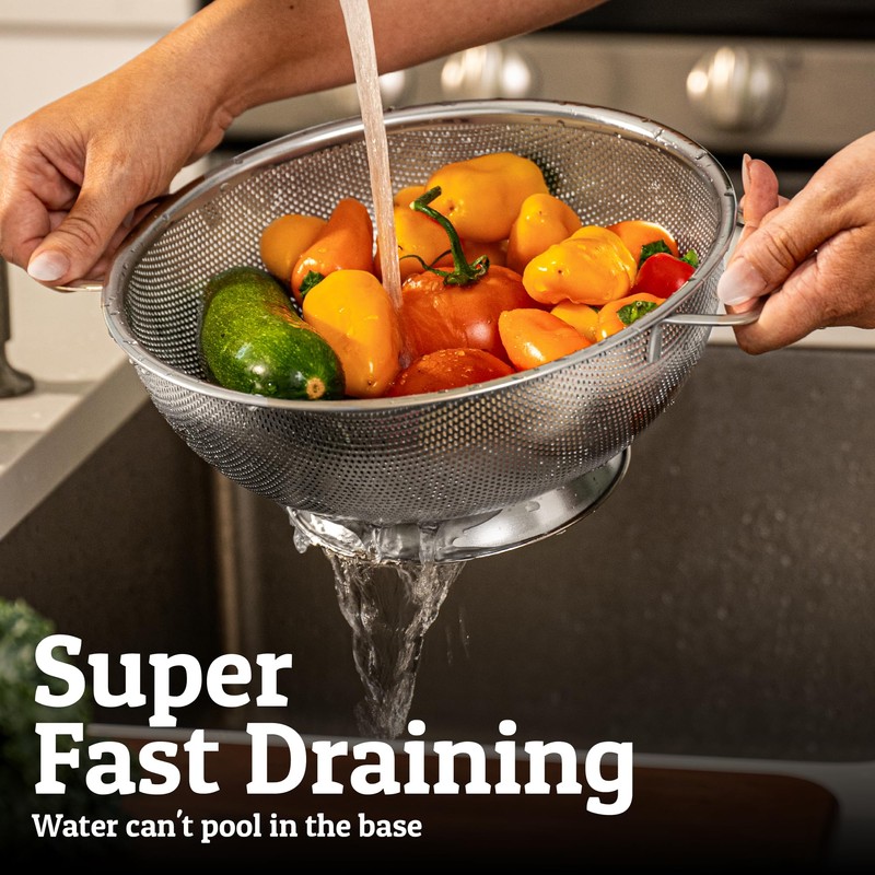 PriorityChef Premium 5Qrt Stainless Steel Colander for Kitchen, Durable Rice