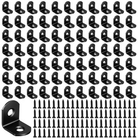 ZEONHAK 100 Pack Stainless Steel L Brackets, Heavy Duty Corner Brace Bracket, 90 Degree Right Angle Bracket for Wood Chair Bookshelf Cabinets Furniture, with Screws, Black(20mmx20mm)