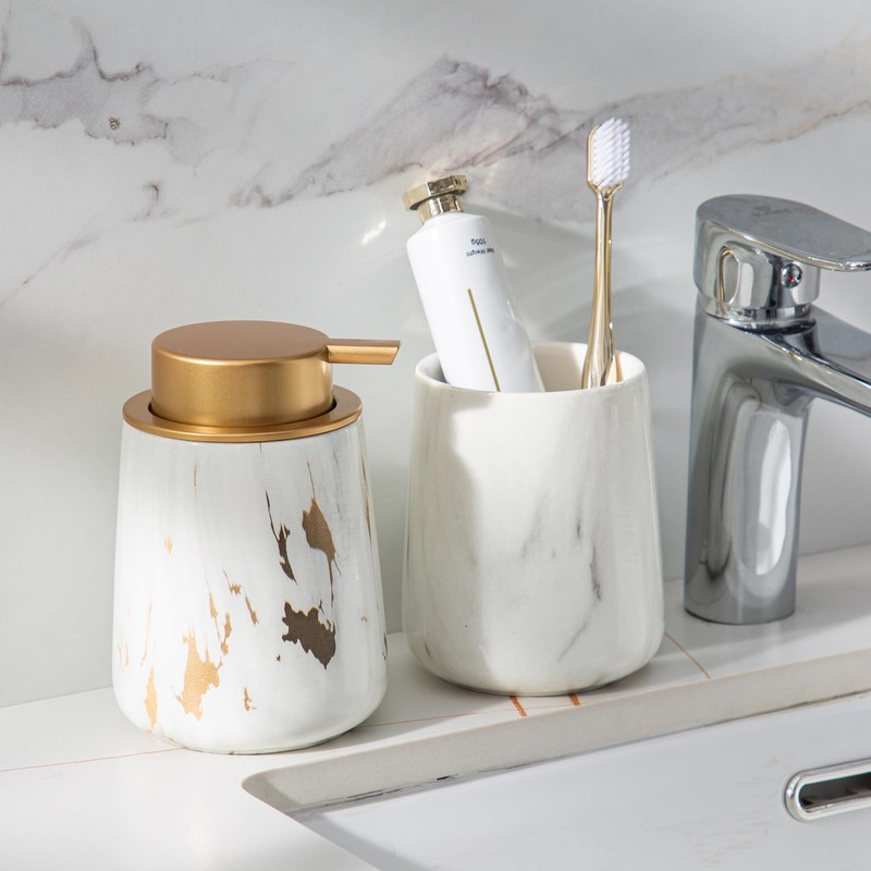 Enra Ceramic Gold Foaming Soap Dispenser,12 oz Marble Foam soap