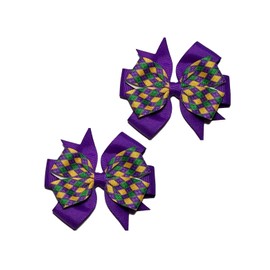 Mardi Gras Hair Bow Clips Purple Yellow Green Bowknot Clips Mardi Gras Hair Pin Bow JHMG10 (Bow-B2)
