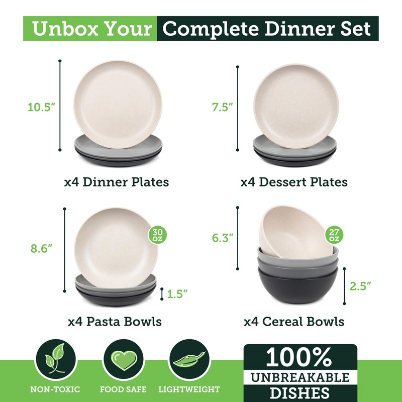 Grow Forward 16-piece Premium Wheat Straw Dinnerware Sets for 4