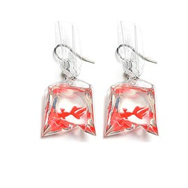 Seakuur Women Funny Candy Cherry Goldfish Water Bag Shape Dangle Hook Earrings Female Charm Jewelry (Big Tail Goldfish-Red)