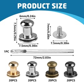 80 Rivets for Leather Button 6mm Press Stud Metal with Leather Hole Punch, Rivets for Fastening and Repair Leather Bags, Clothes, Belts, Shoes (Silver, Gold, Black,
