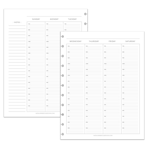 BetterNote Hourly Undated Calendar Refill for Discbound Notebook, Weekly Appointment