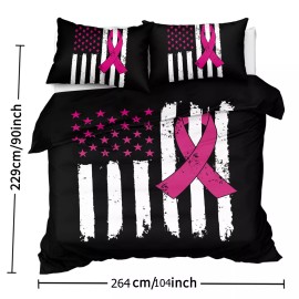 3PCS American Red Ribbon Duvet Cover King Quilt Cover WIth Pillowcase Bedroom