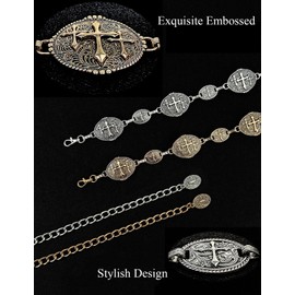 TOPACC Western Belt for Woman Gold Metal Cross Concho Belt Cowgirl Chain Belt for Dresses Jeans Country Concert Outfit