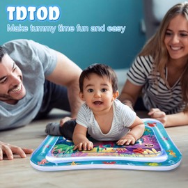 TDTOD Wassermatte Baby,Wasserspielmatte Babymatte BPA-frei Wasserkissen Aufblasbare Bauchlage Sensorisches Spielzeug Aqua Matte Baby für 3, 6 und 9,12 Monate Baby, 66*50CM, Blau
