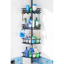 Corner Shower Caddy Tension Pole, Adjustable No-Drill Widen Shelves
