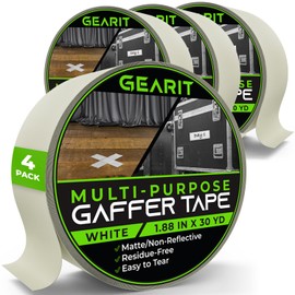 GearIT Gaffer Tape (4-Pack, 1.88in, 30yd Each) White Gaffers Tape, Heavy-Duty Waterproof, Easy to Tear by Hand, Multipurpose Gaff, Non-Reflective Matte - 2 Inch, 4 Roll, 90 Feet