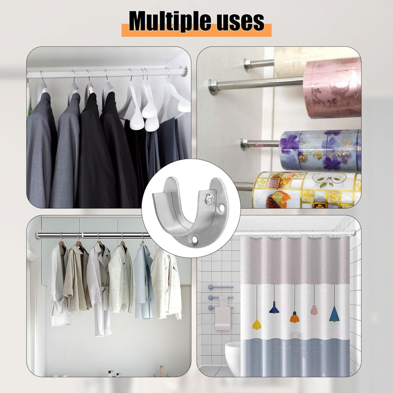 SJJJS 2 Pieces Pipe Brackets Clothes Rail Stainless Steel Adjustable