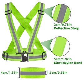 Reflective Vest, 2 Pack Safety Vest with Reflective Arm Bands, Lightweight Adjustable Straps High Visibility Vest for Night Work Cycling Motorcycle Running, Green