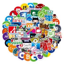 Sanmatic 72pcs Laptop Sticker for Developers Programming Language Includes Sticker IT Logo C ++, Python, Linux, Swift, for Geeks, Engineers, Hackers, Geeks, Coder