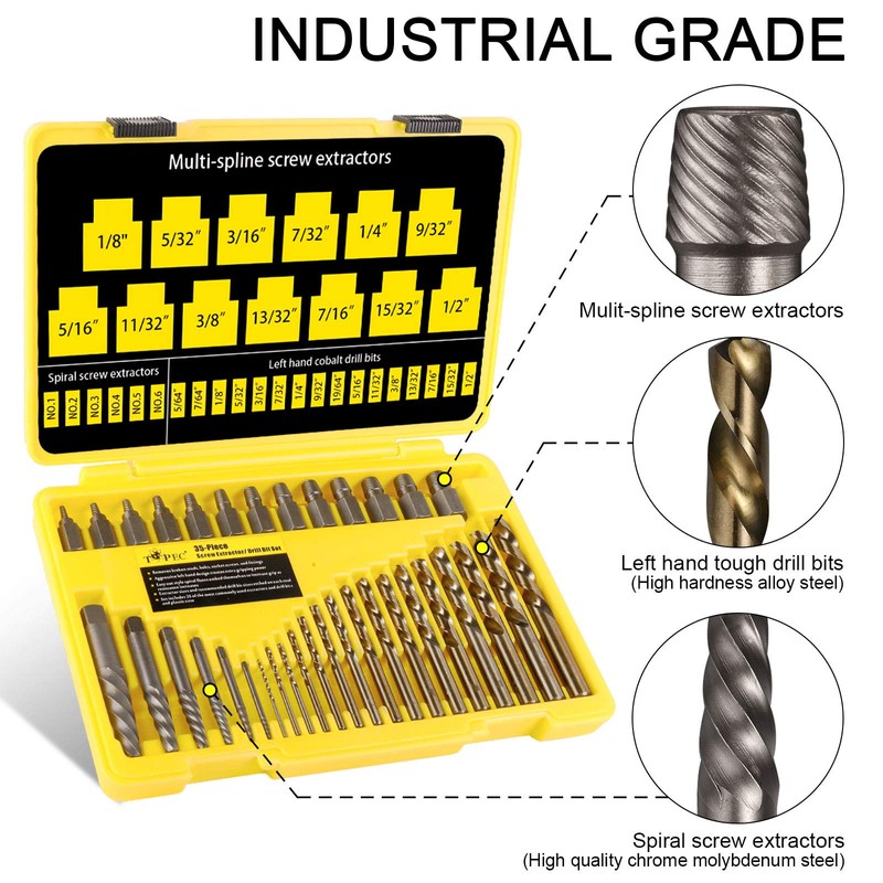 Topec 35-Piece Screw Extractor and Left Hand Drill Bits Set,