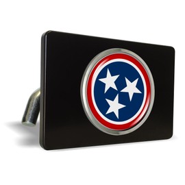 Premium Quality Anodized Billet Aluminum UV Resistant Car Metal Trailer/Tow Hitch Cover for 2" Receivers with Chrome Emblem - Flag of The State of Tennessee