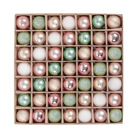 Valery Madelyn Christmas Baubles, 49pcs 3cm Green and Pink Gold Baubles for Christmas Tree, Shatterproof and Ball Ornaments for Christmas Decorations
