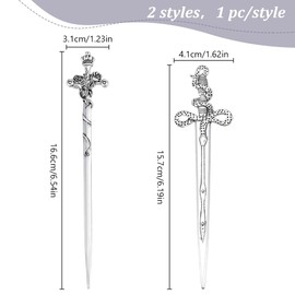 WEBEEDY 2 Styles Snake Sword Hair Sticks Silver Rose Sword Alloy Hairpin Fashion Women Hair Pins for Buns Hair Chopsticks for Long Hair Accessories Valentine's Day Mother's Day Gifts