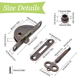 UFURMATE Vintage Lock, 1 Pack Red Bronze Half Round Cabinet Lock Set with Key Retro Desk Drawer Spring Lock Decorative Antique Lock for Wardrobe, Drawer, Cupboard, Wooden Boxes