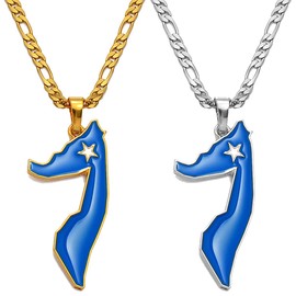 Hafrita Somalia Map Pendants Necklaces Silver Gold Men Map Flag Chain Pendant Necklaces
