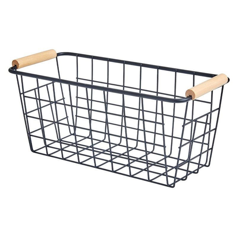Black Metal Hanging Baskets with Handle, Wire Wall Storage Organizer