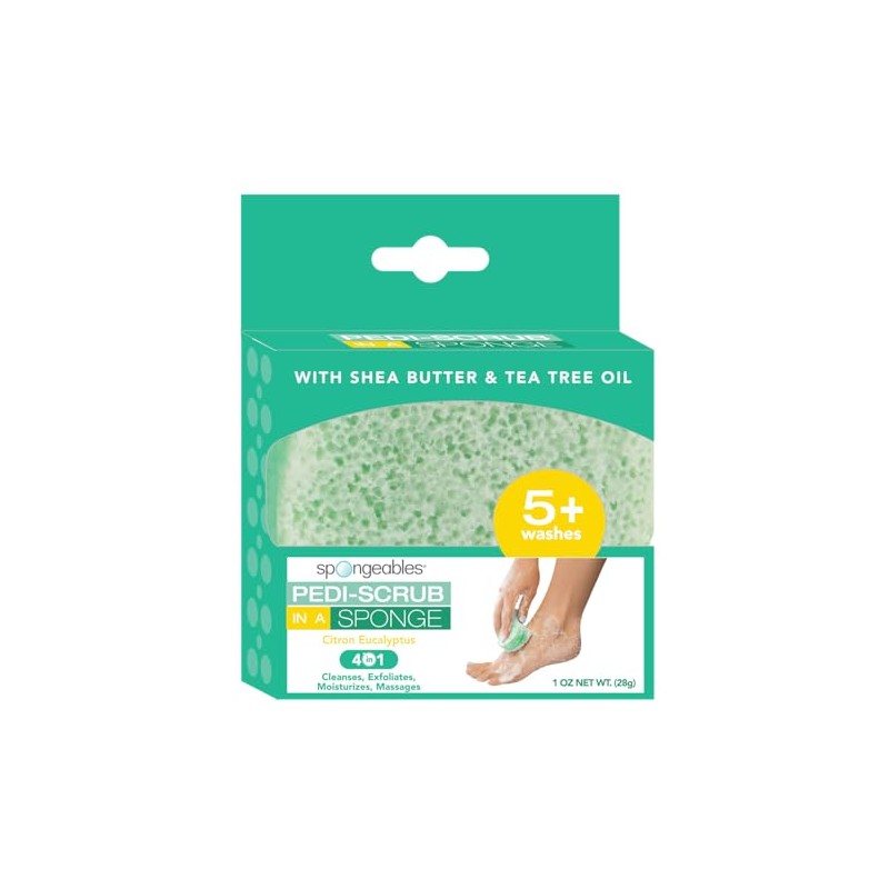 Spongeables Pedi Scrub Foot Exfoliating 5+ Wash Travel Sponge, Citron