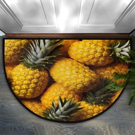 POFATO Pineapple Pattern Half Round Door Mat Non-Slip Doormat Outdoor Welcome Entrance Absorbent Washable Indoor Outdoor Dront Door Mat Half Circle Rugs Floor Entry Home Decor 36x24 inch