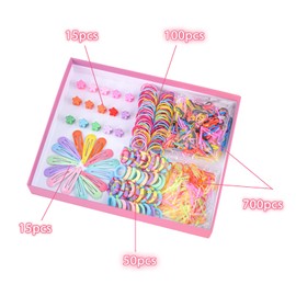 KLEBREIS KLEBREIS 880 Pcs Girls Hair Accessories Set, Baby Little Girls Gift Set Flower Hair Clip Elastic Rubber Bands Multicolors Hair Ropes Hair Barettes Accessories for Baby Girls and Women