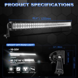 Auxbeam 50 Inch LED Light Bar Curved, 288W 28800LM Offroad Waterproof Driving Lights, Spot Flood Combo Beam Work Lamp with DT Wiring Harness Kit for Pickup Trucks SUV ATV UTV