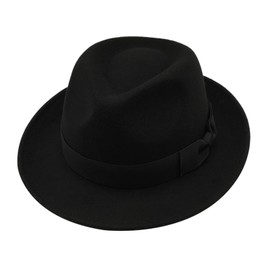 Pork Pie Hats for Men Women Black 100% Pure Wool Porkpie Fedora Hat with Short Brim Derby Hat