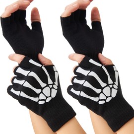 OTPEH OTPEH Women 2 Pairs Skeleton Gloves Fingerless Touch Screen Winter Warm Hand Skull Gloves For Adult Glow In The Night