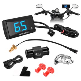Motorcycle Digital Thermometer Instruments Water Temperature Digital Display Meter Gauge Sensor Adapter Waterproof Metal Sensor Temperature Sensor Adapter for Koso 18/22 mm (22 mm Blue)