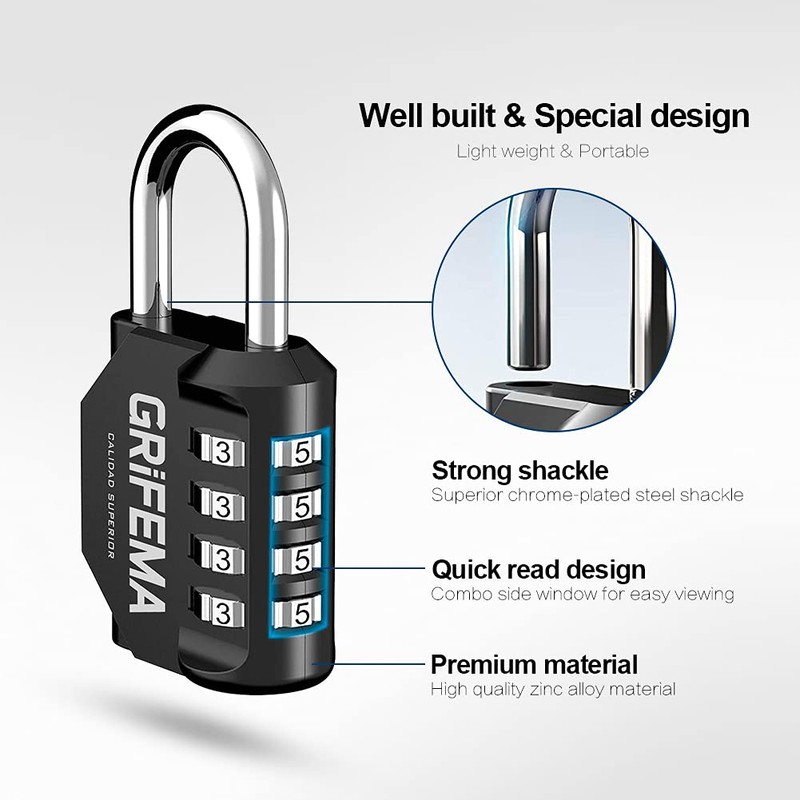 GRIFEMA Combination Padlocks with 4 Digit Code, Locker Padlock Outdoor