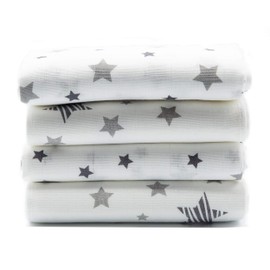 Clevere Kids Muslin Cloths Stars Superior, 80 x 80 cm, Set of 4, Oeko-Tex Standard 100 (Pictor White/Light Grey)