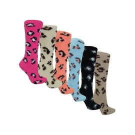 Colorful 6-Pack Leopard Print Knee High Fuzzy Socks