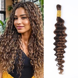 Human Braiding Hair for Boho Braids Highlight Deep Wave Bulk Human Hair for Braiding 22 Inch 1 Bundle 50G P430 Wet and Wavy Curly Ombre Bohemian Hair Extensions No Weft Bundles