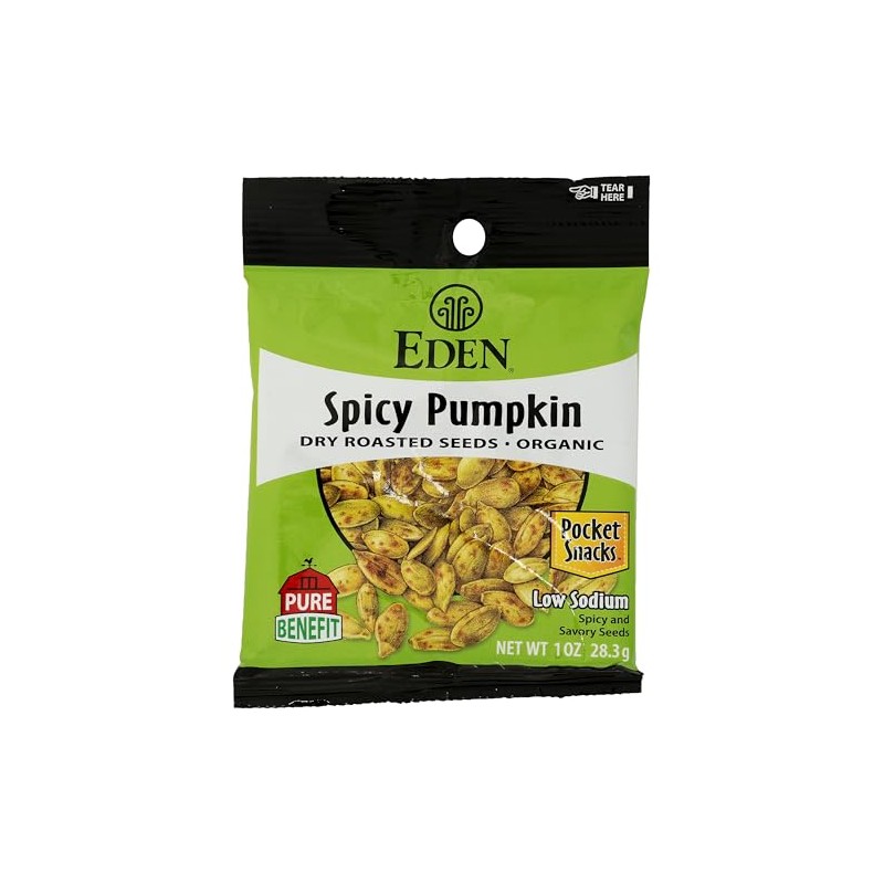 Eden Organic Spicy Pumpkin Seeds, Dry Roasted, Pocket Snacks, 1